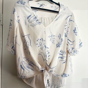 Blue and White Botanical Print Blouse